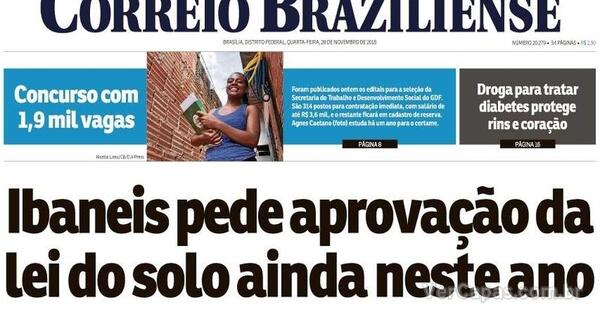 Capa Correio Braziliense Quarta 28 De Novembro De 2018