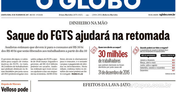 Capa O Globo Quarta De Fevereiro De