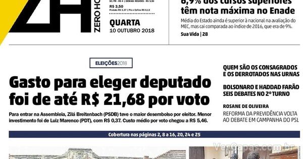 Capa Zero Hora Quarta 10 De Outubro De 2018