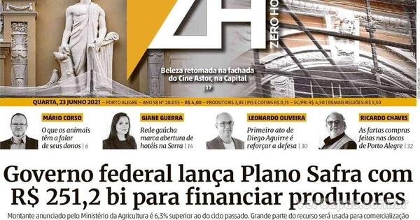 Capa Zero Hora Quarta 23 De Junho De 2021