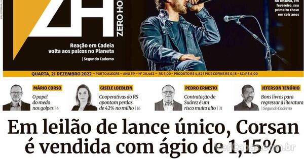 Capa Zero Hora Quarta De Dezembro De