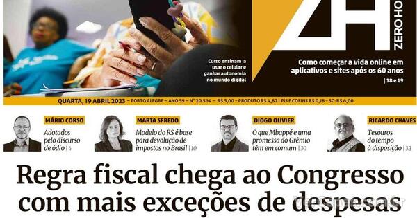 Capa Zero Hora Quarta 19 De Abril De 2023