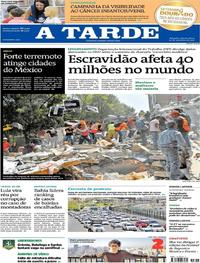 Capa do jornal A Tarde 20/09/2017