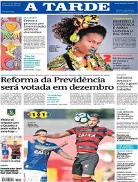 Capa do jornal A Tarde 20/11/2017