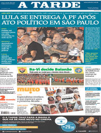 Capa do jornal A Tarde 08/04/2018