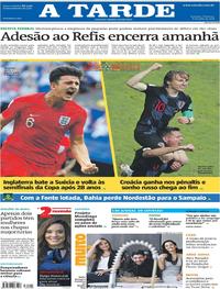 Capa do jornal A Tarde 08/07/2018