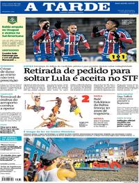 Capa do jornal A Tarde 09/08/2018