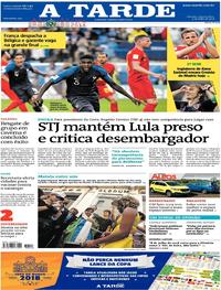 Capa do jornal A Tarde 11/07/2018