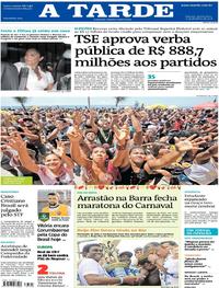 Capa do jornal A Tarde 15/02/2018
