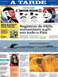 Capa do jornal A Tarde 15/07/2018