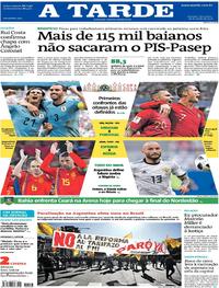 Capa do jornal A Tarde 26/06/2018