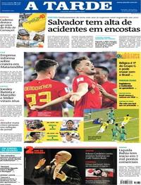 Capa do jornal A Tarde 29/06/2018