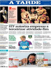 Capa do jornal A Tarde 31/08/2018