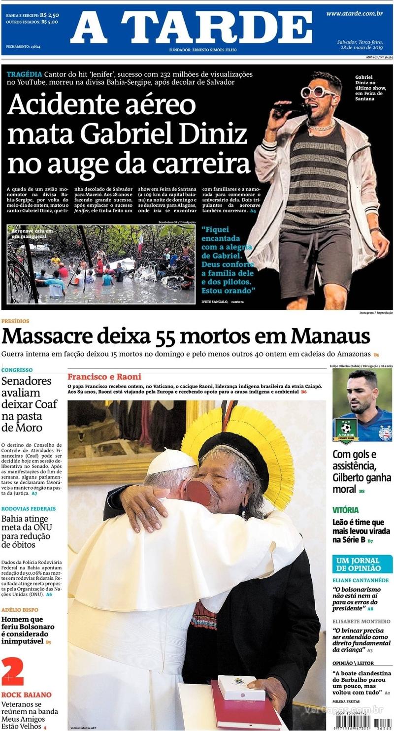 Capa jornal A Tarde 28/05/2019