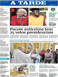 Capa do jornal A Tarde 26/12/2019