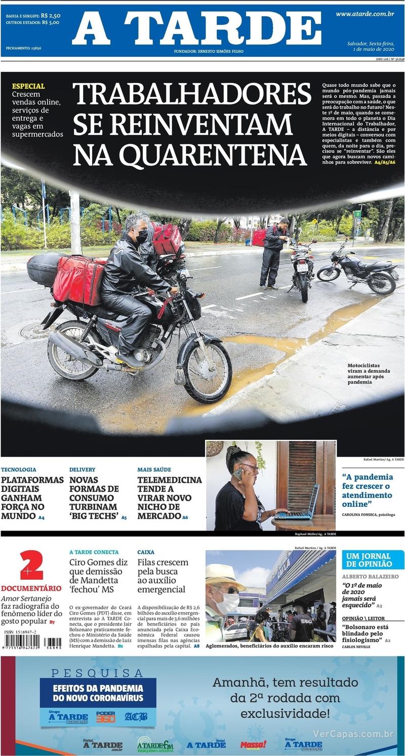 Capa do jornal A Tarde 01/05/2020