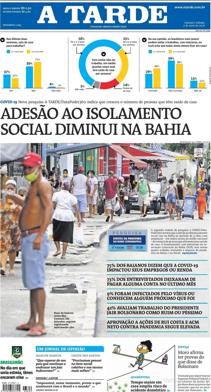 Capa do jornal A Tarde 02/05/2020