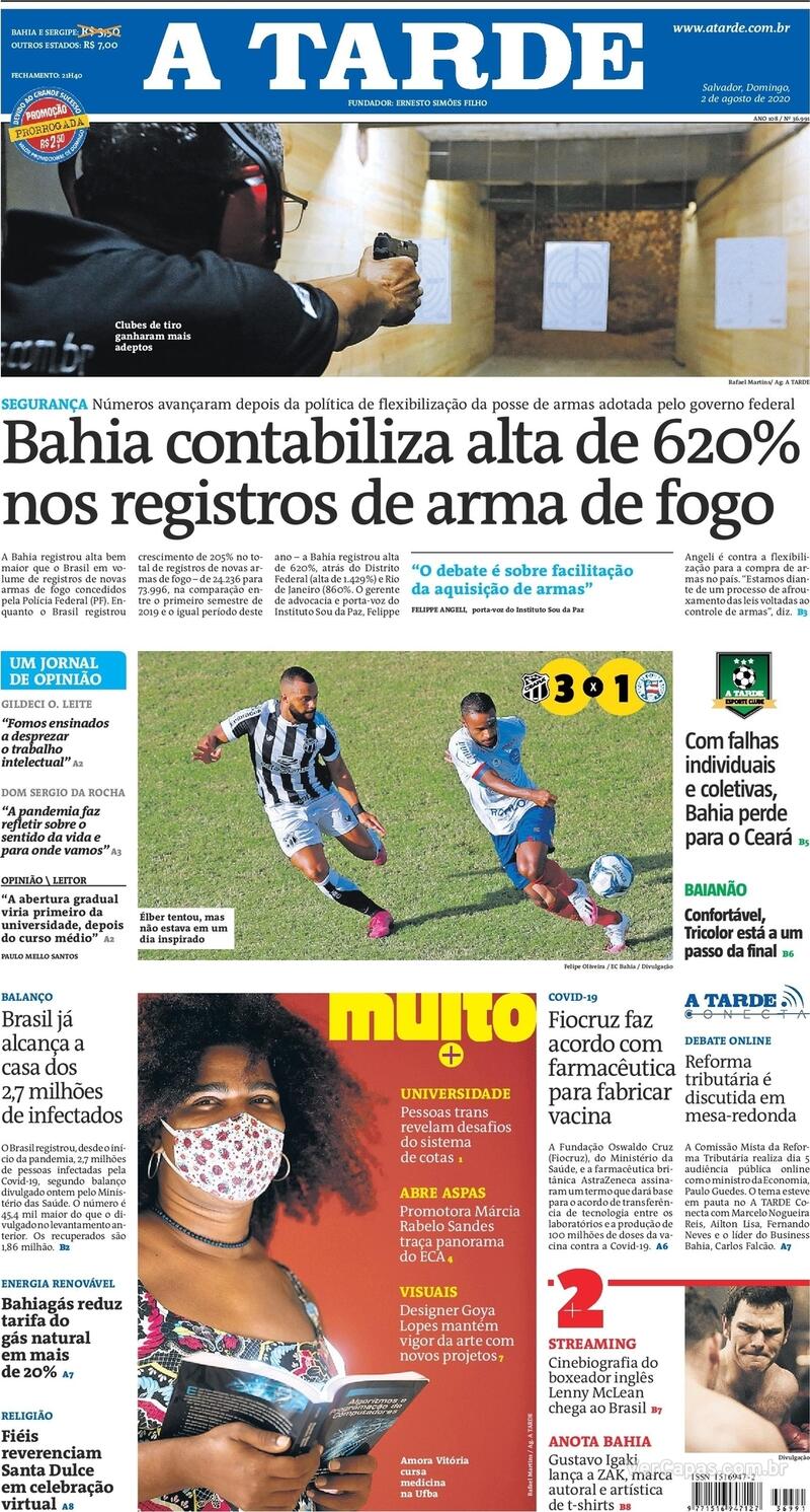 Capa do jornal A Tarde 02/08/2020