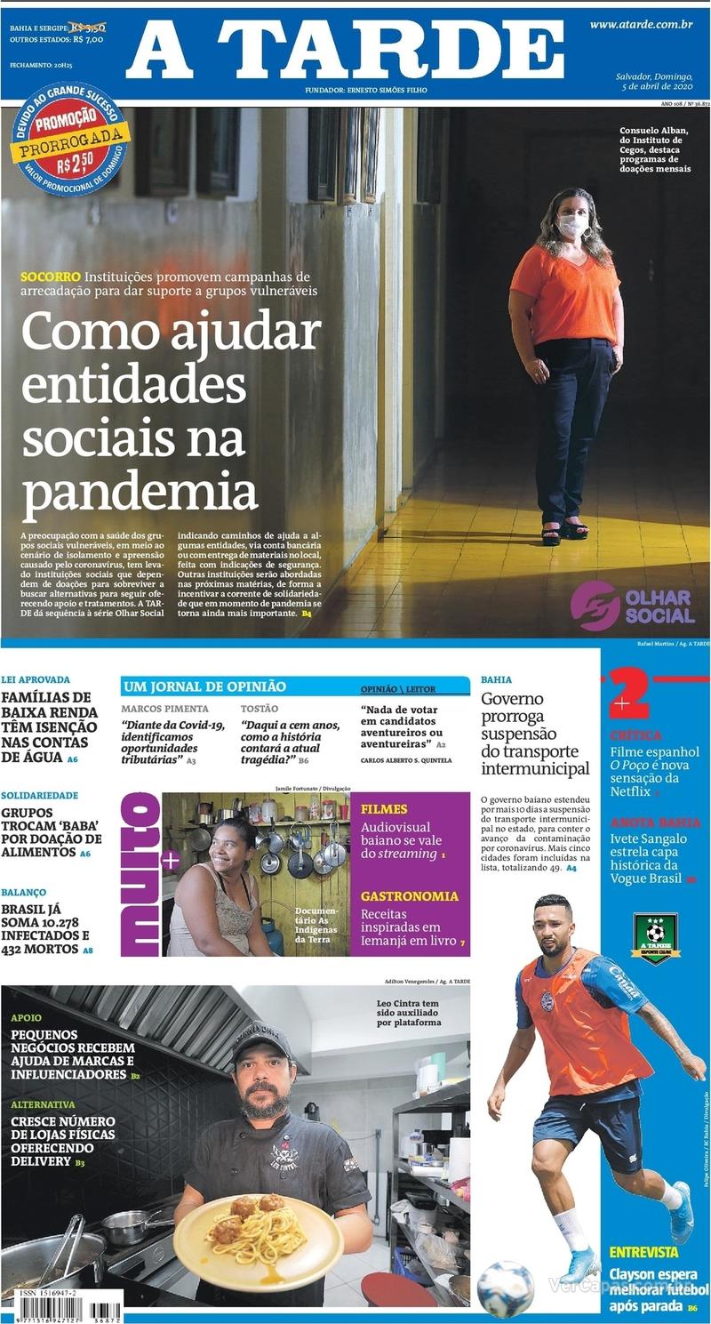 Capa do jornal A Tarde 05/04/2020