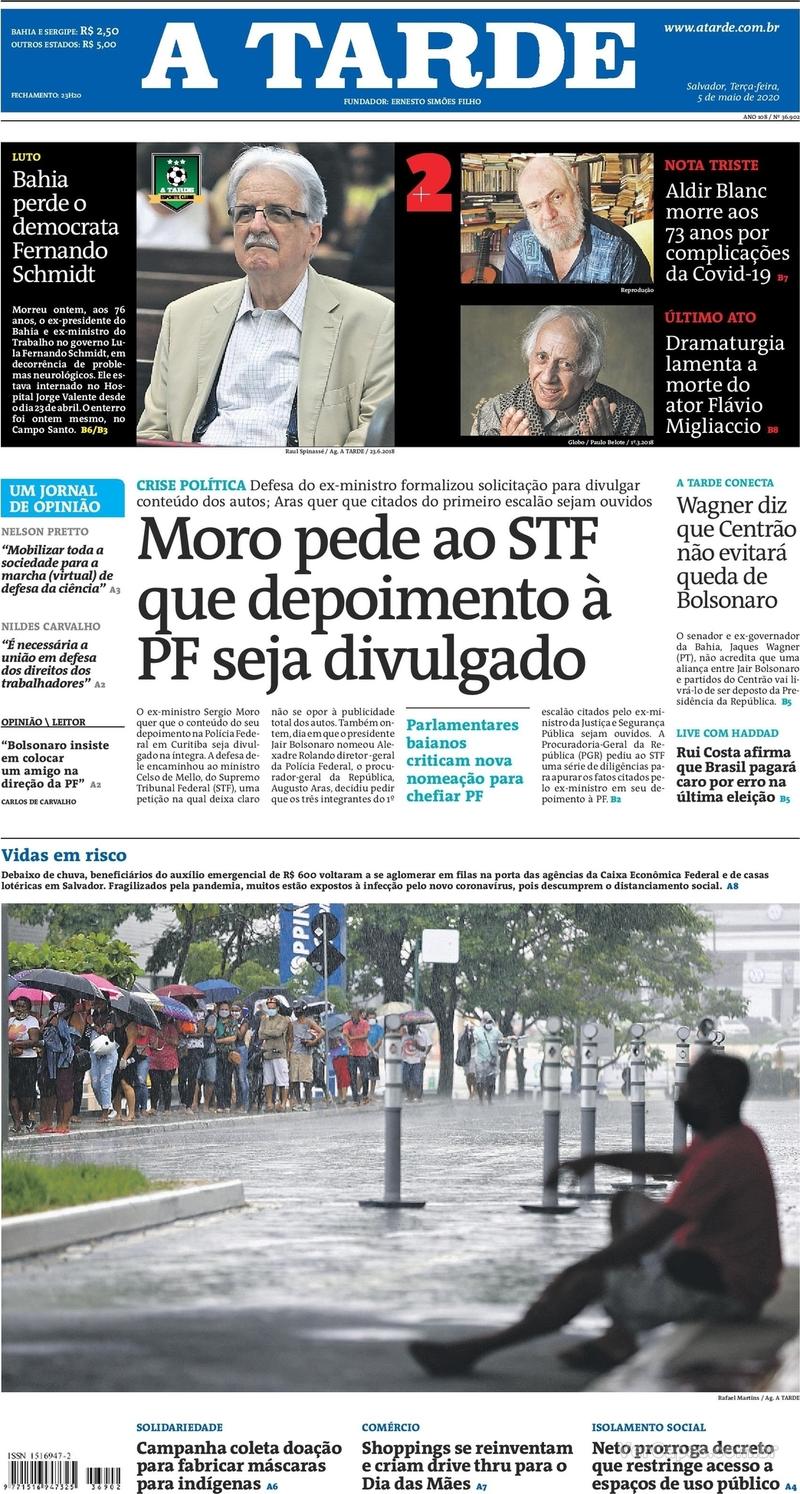 Capa do jornal A Tarde 05/05/2020