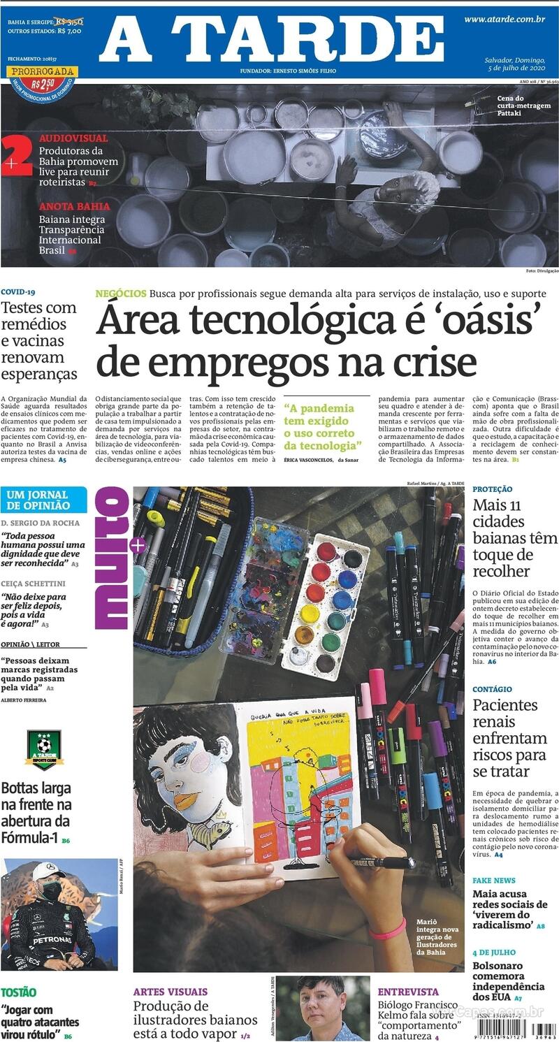 Capa do jornal A Tarde 05/07/2020