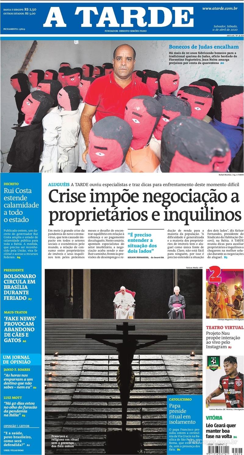 Capa do jornal A Tarde 11/04/2020