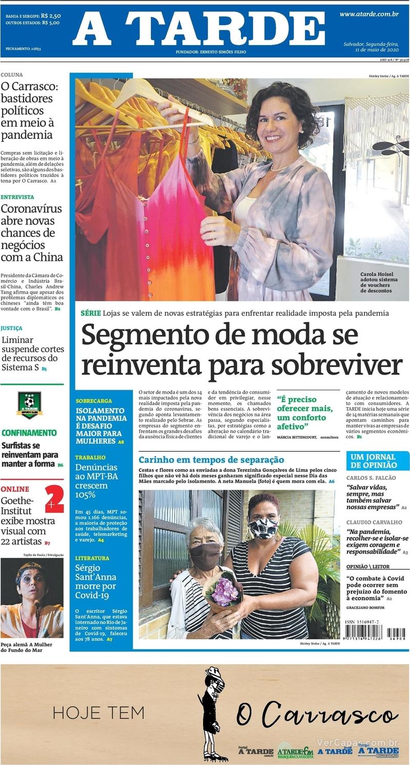 Capa do jornal A Tarde 11/05/2020