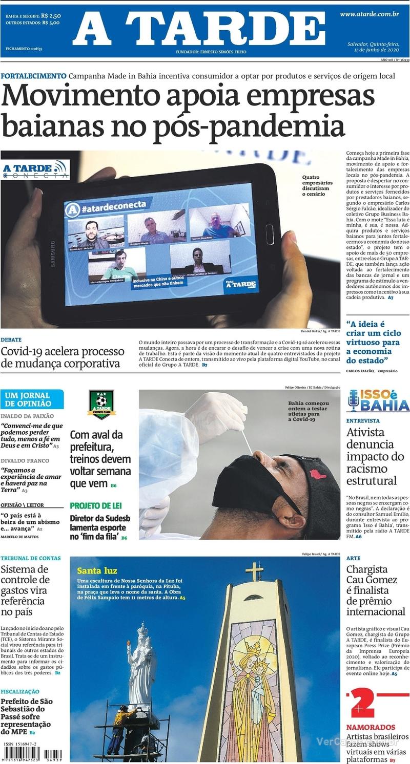 Capa do jornal A Tarde 11/06/2020