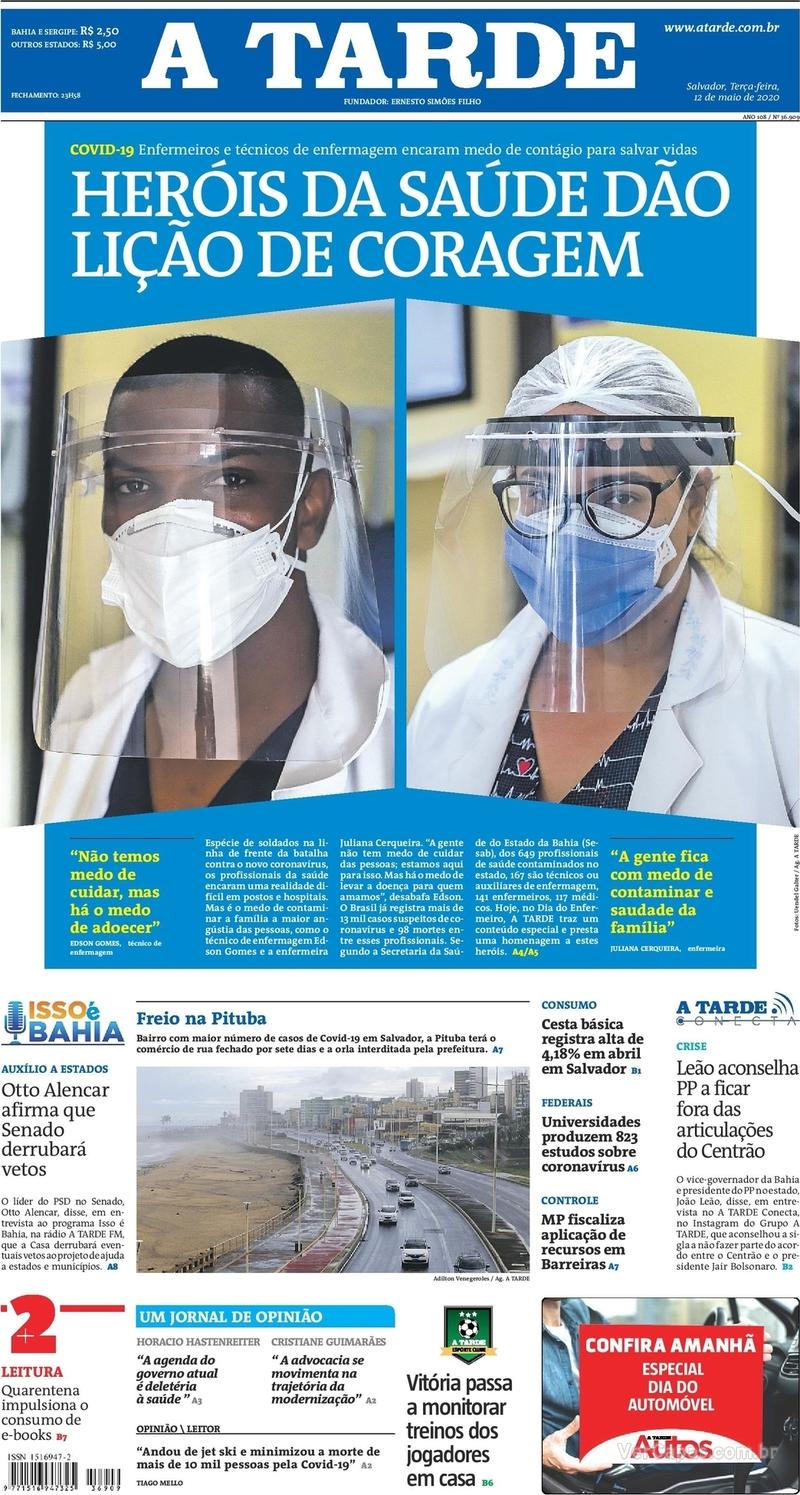 Capa do jornal A Tarde 12/05/2020