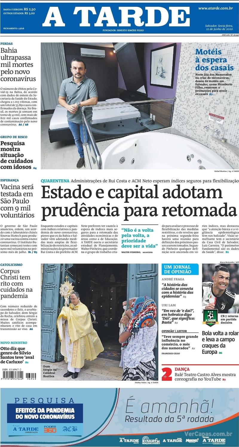 Capa do jornal A Tarde 12/06/2020
