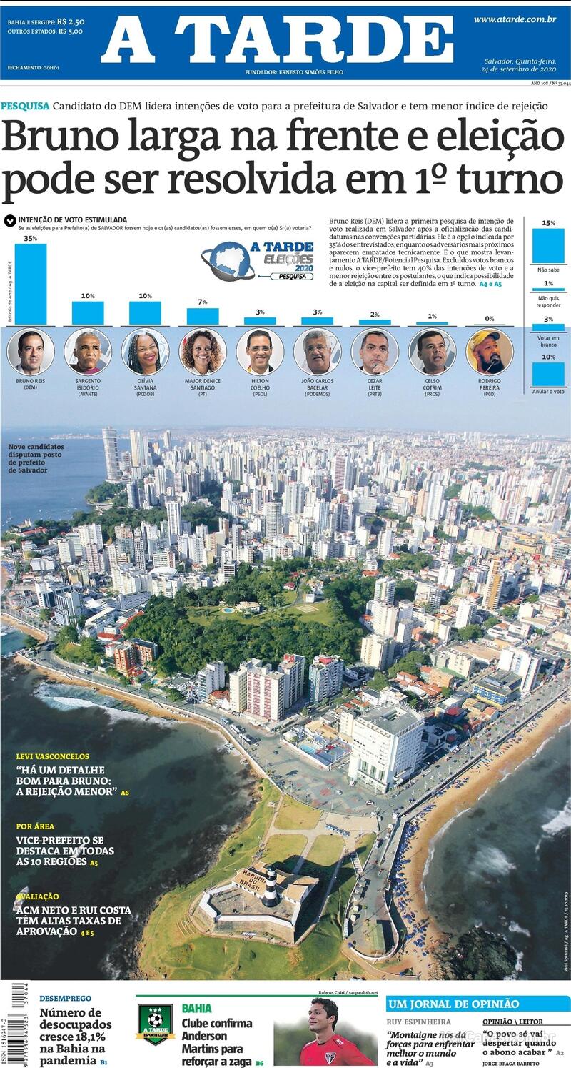Capa do jornal A Tarde 24/09/2020