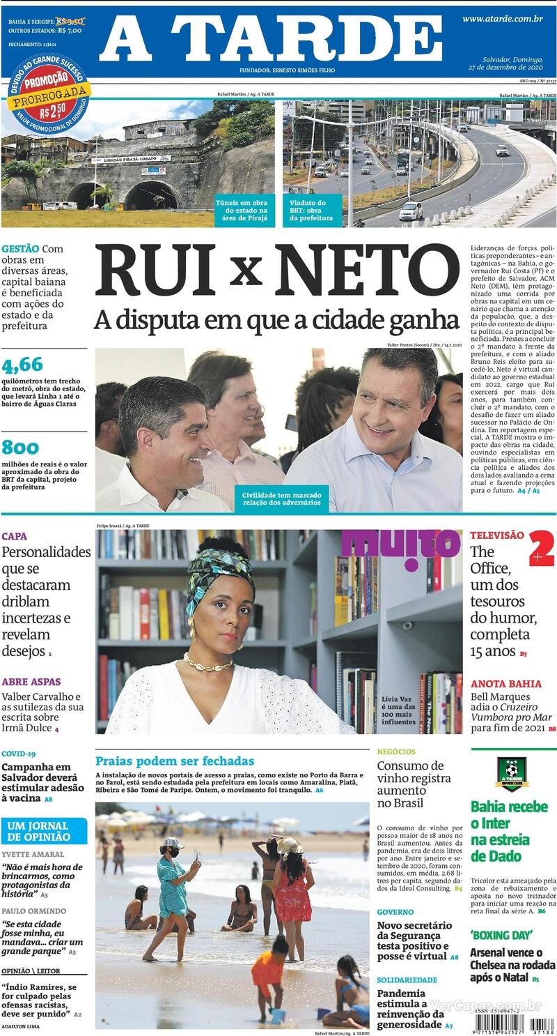 Capa do jornal A Tarde 27/12/2020