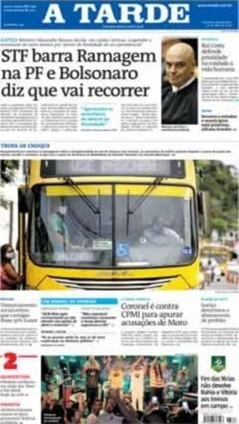 Capa do jornal A Tarde 30/04/2020