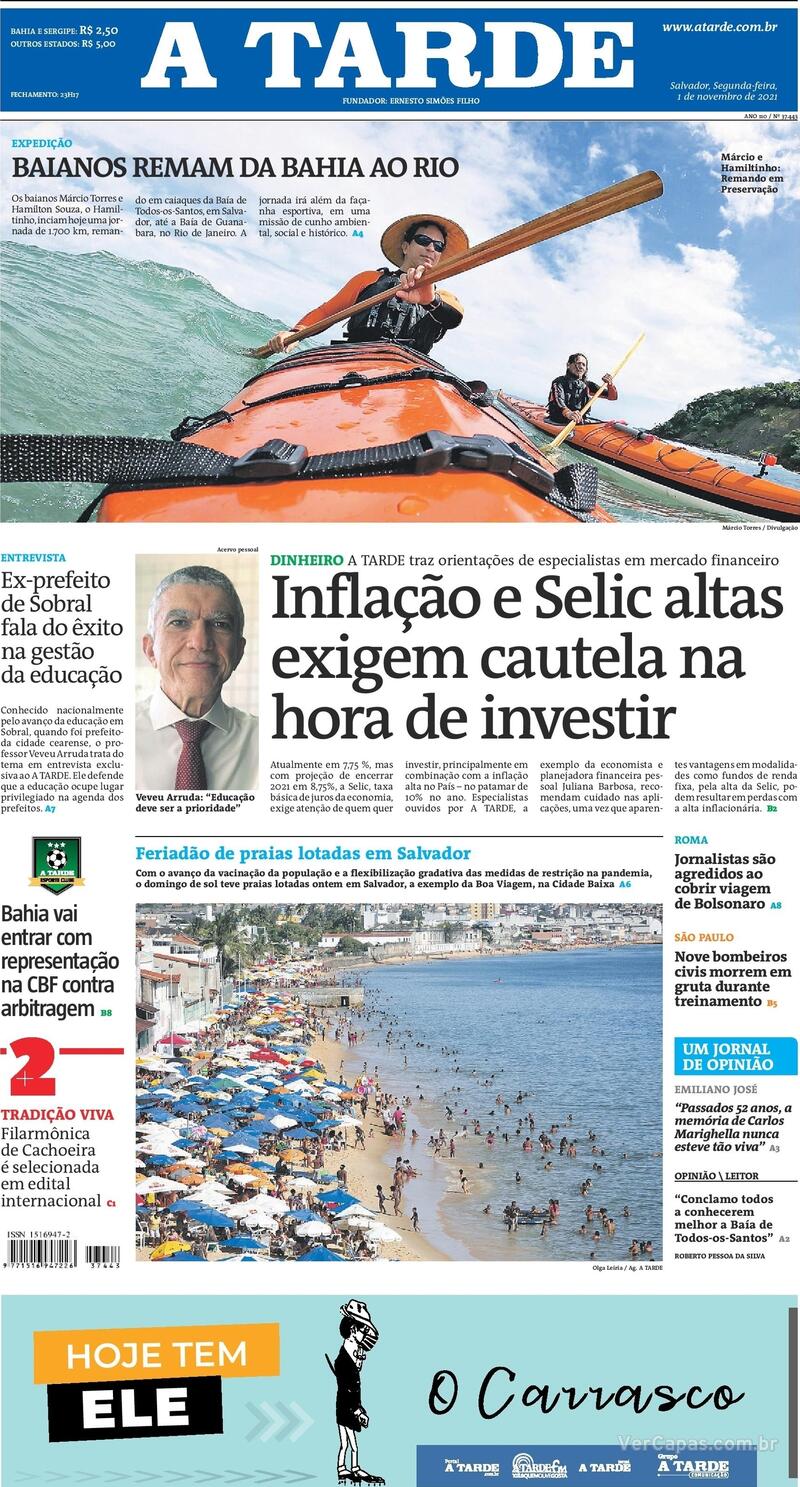 Capa do jornal A Tarde 01/11/2021