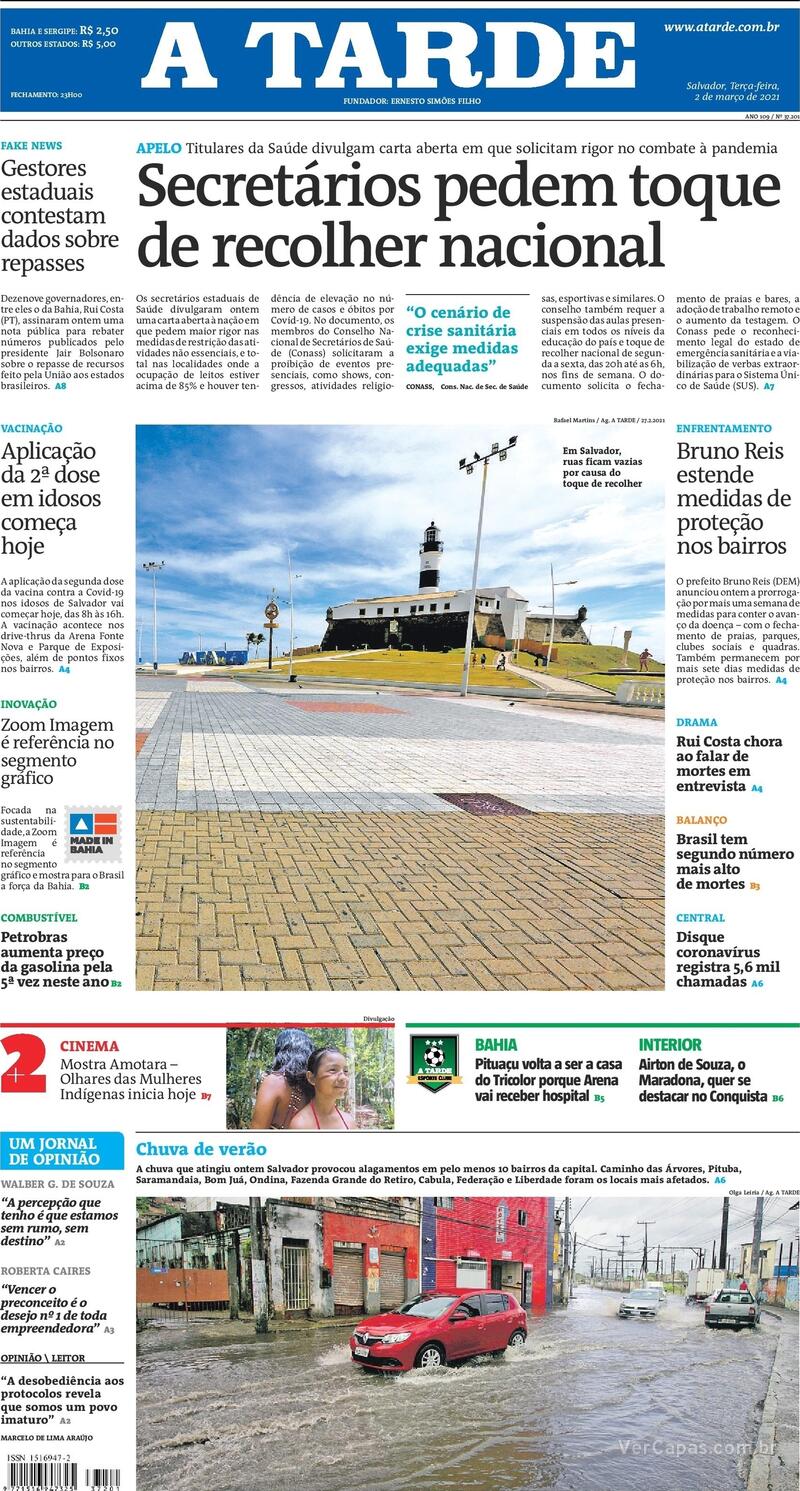 Capa do jornal A Tarde 02/03/2021