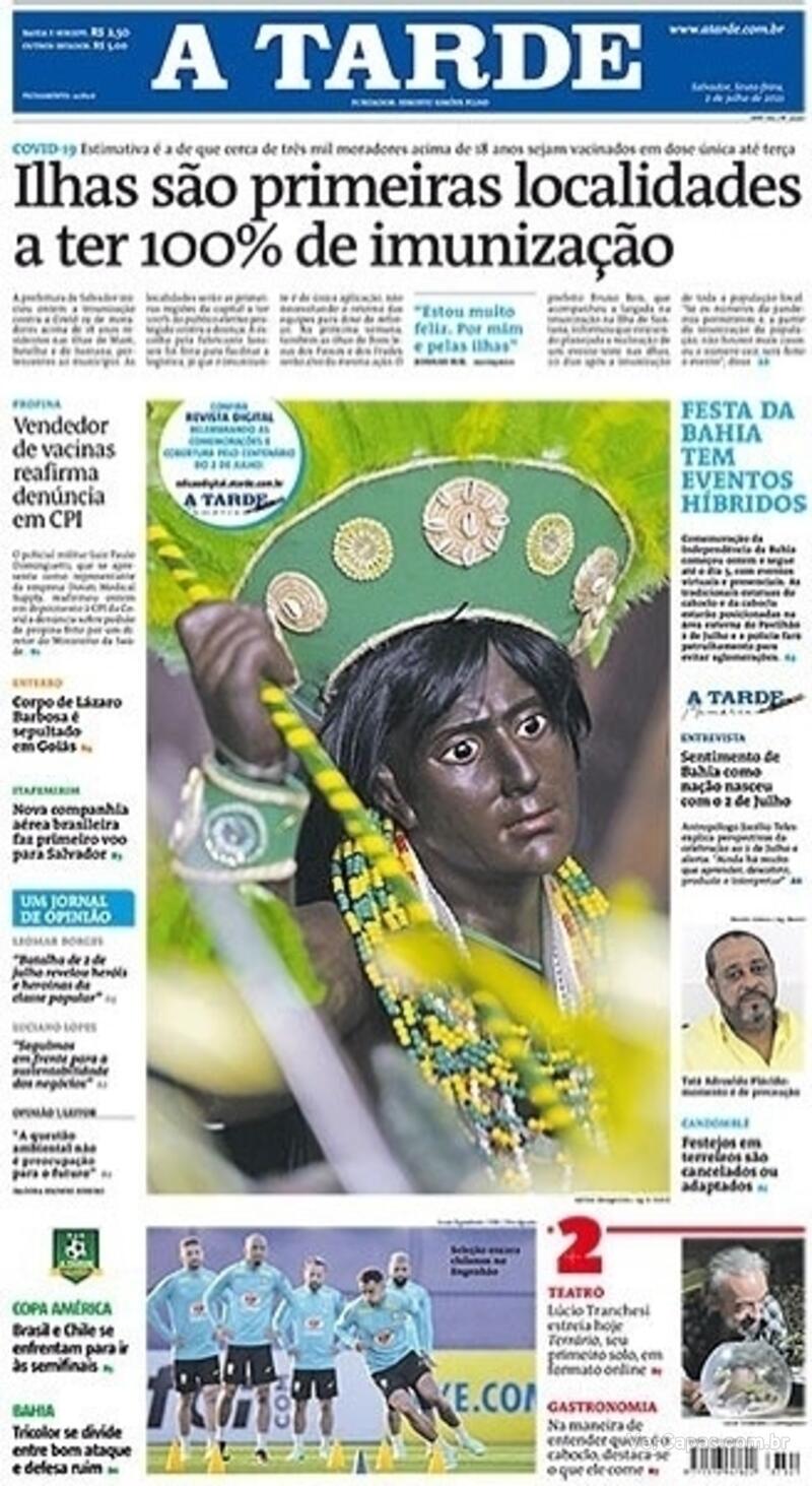 Capa do jornal A Tarde 02/07/2021