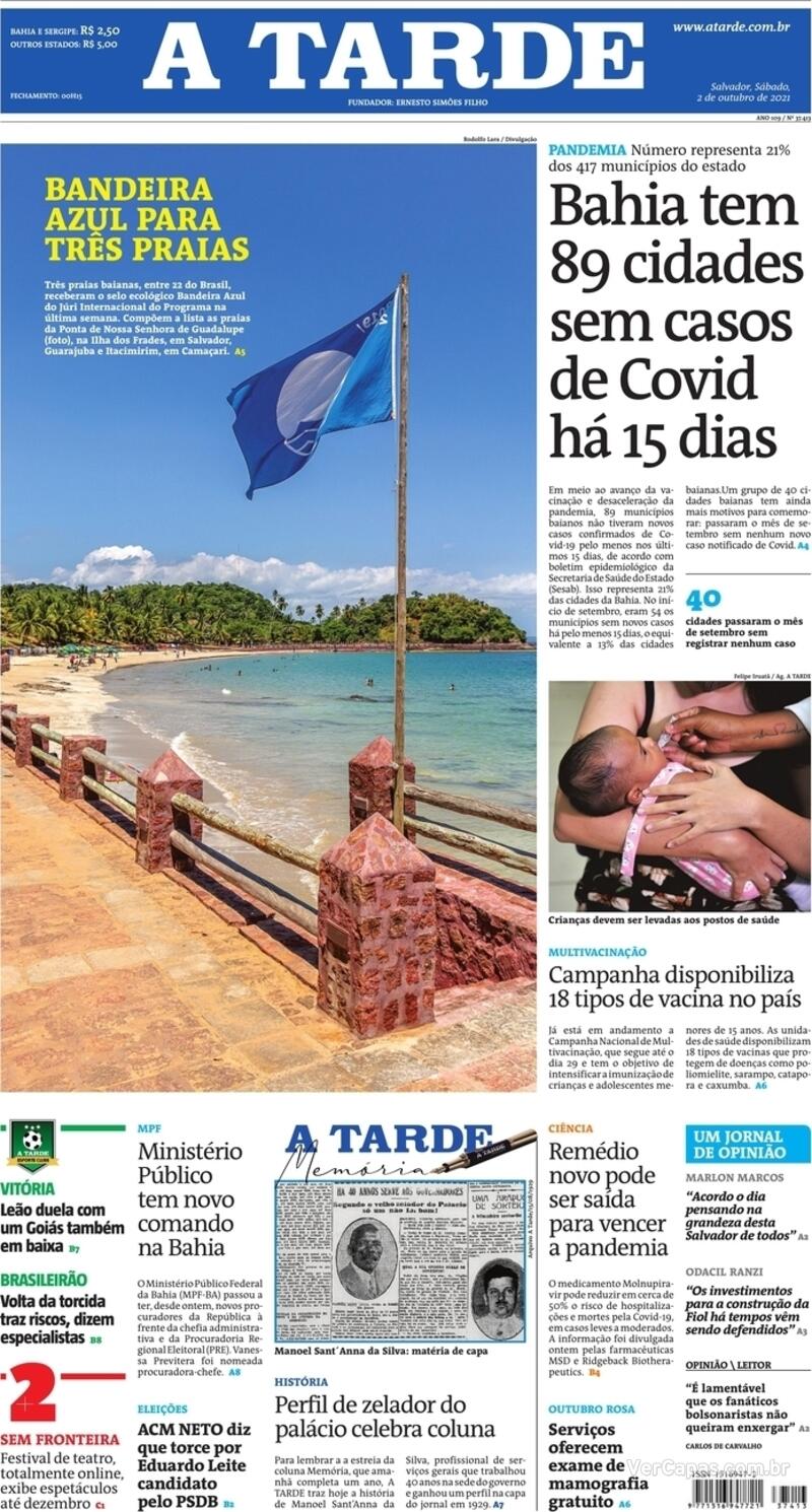 Capa do jornal A Tarde 02/10/2021