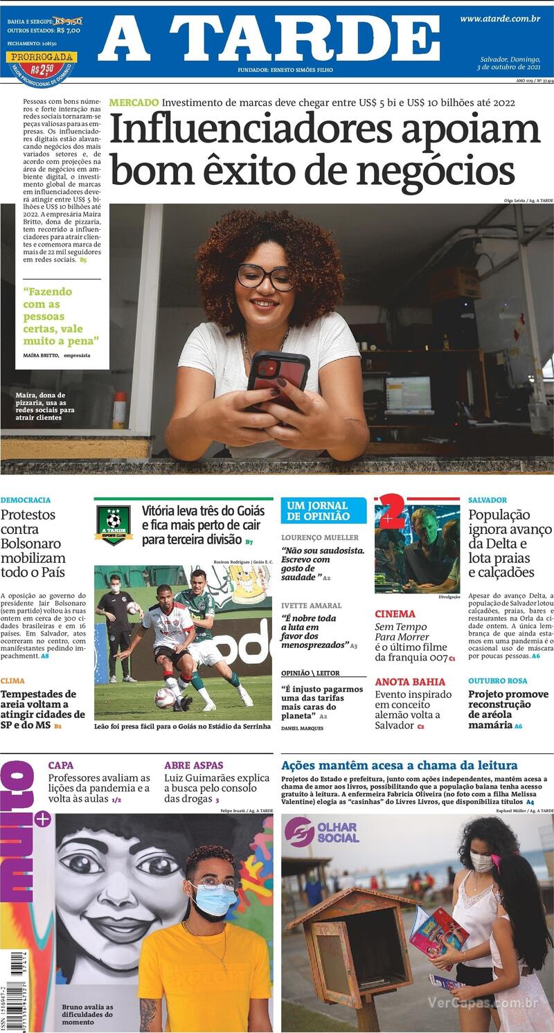 Capa do jornal A Tarde 03/10/2021