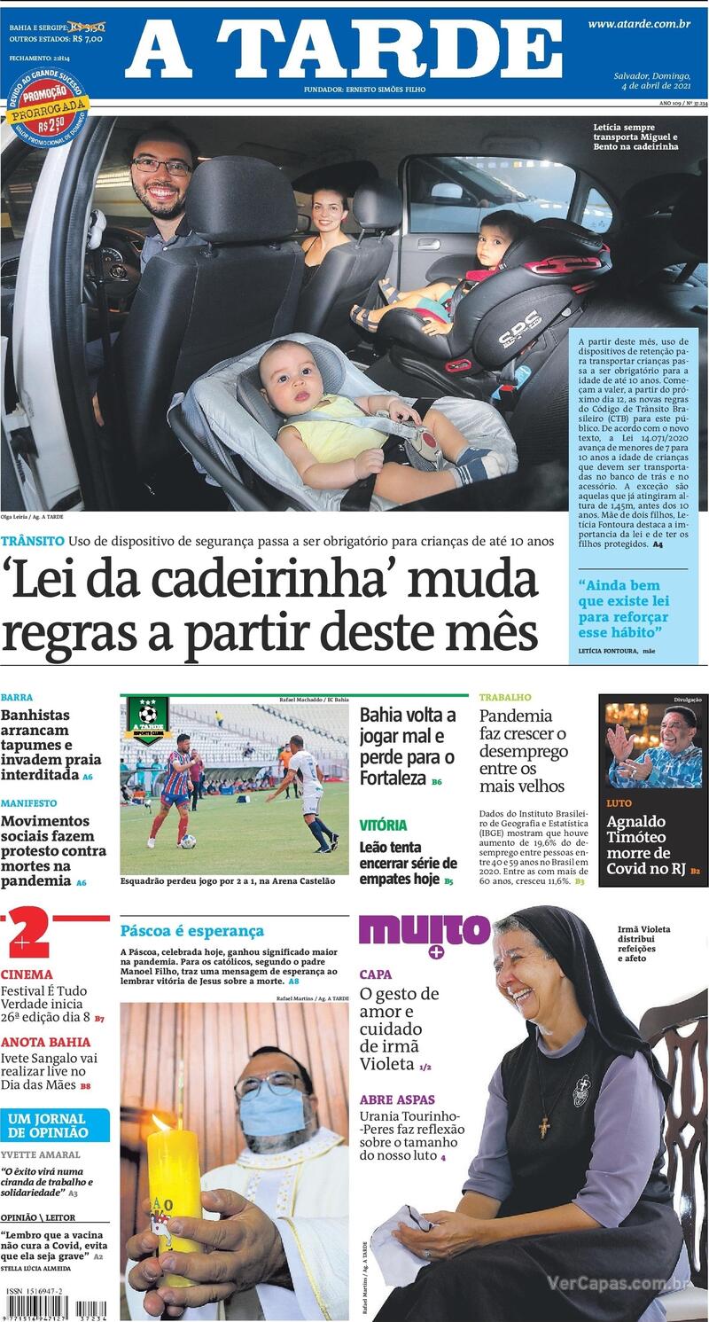 Capa do jornal A Tarde 04/04/2021