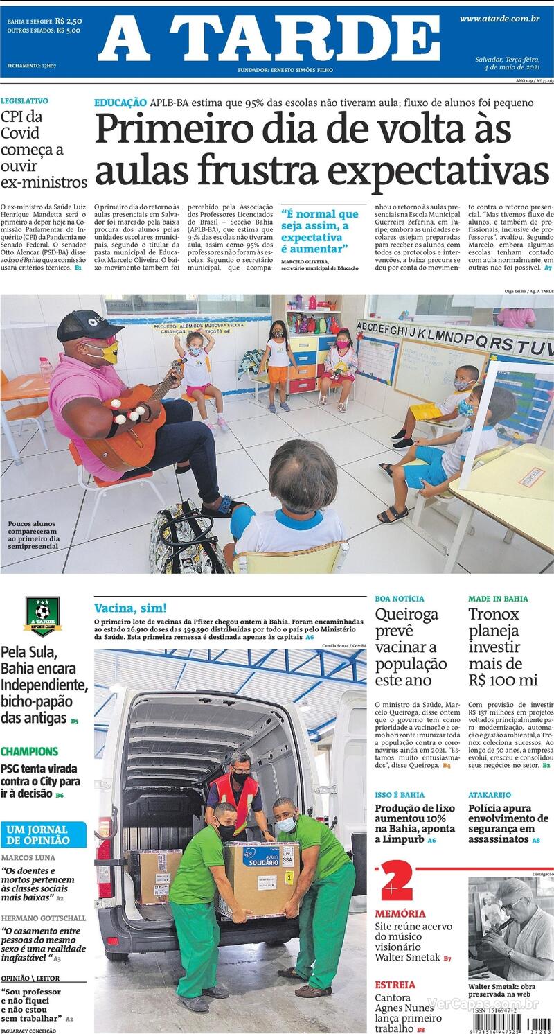 Capa do jornal A Tarde 04/05/2021