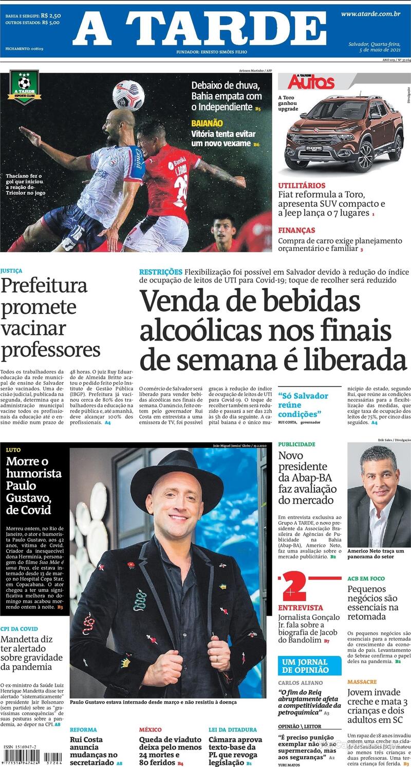 Capa do jornal A Tarde 05/05/2021
