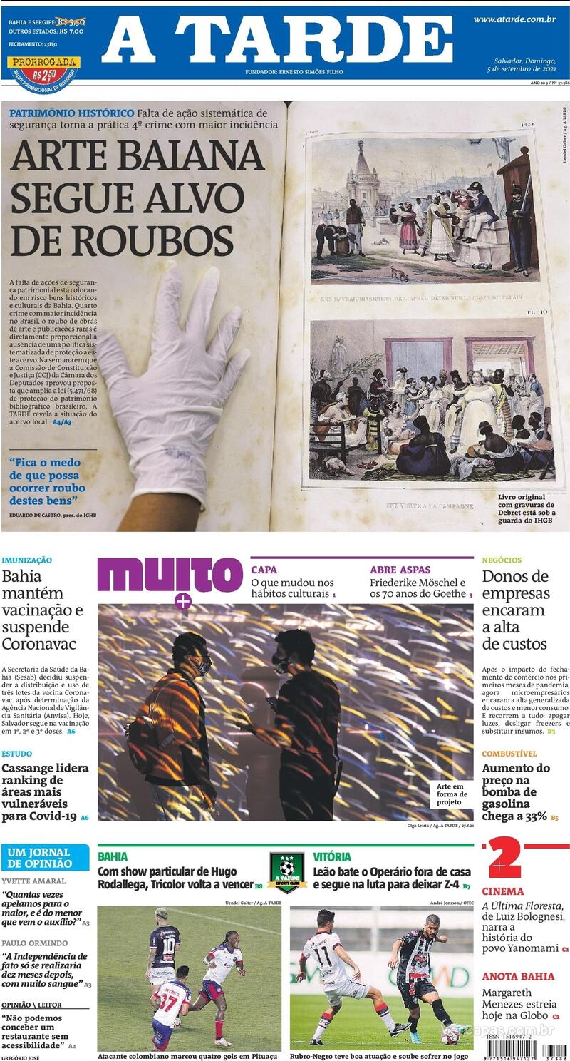 Capa do jornal A Tarde 05/09/2021