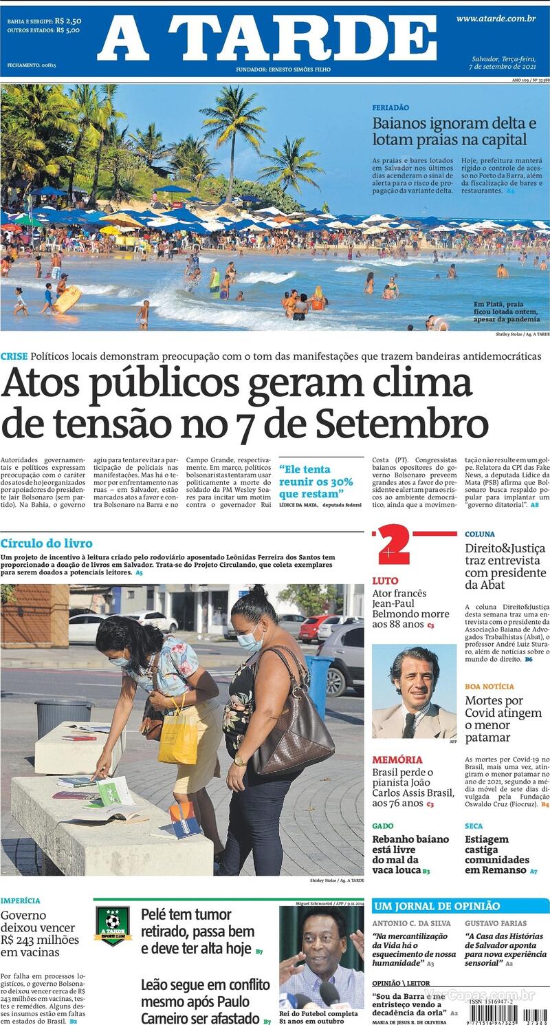 Capa do jornal A Tarde 07/09/2021