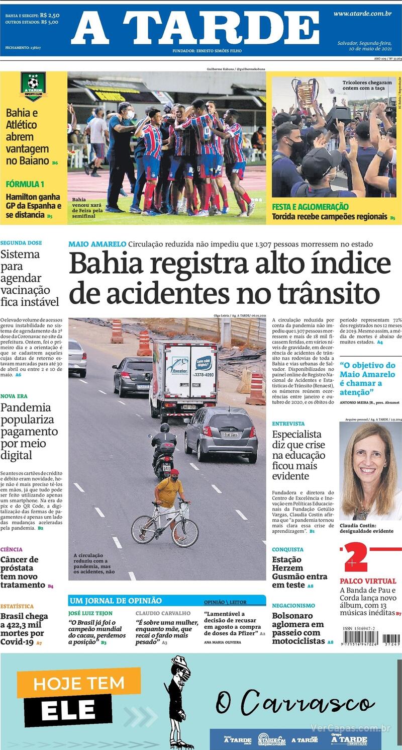 Capa do jornal A Tarde 10/05/2021