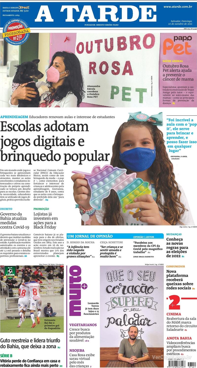 Capa do jornal A Tarde 10/10/2021