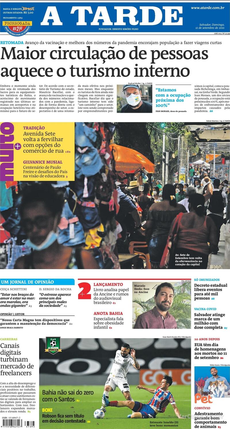 Capa do jornal A Tarde 12/09/2021