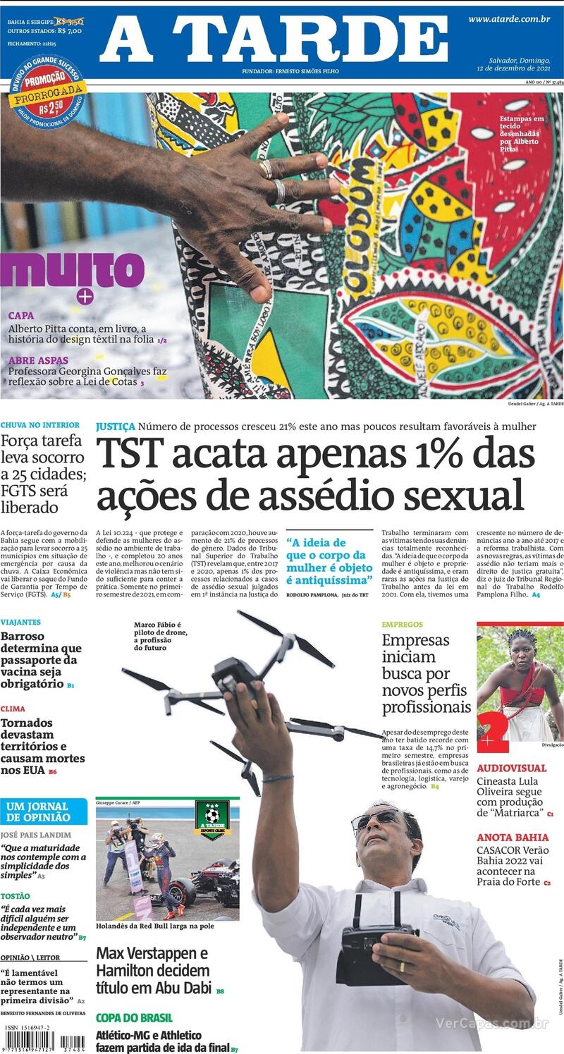 Capa do jornal A Tarde 12/12/2021