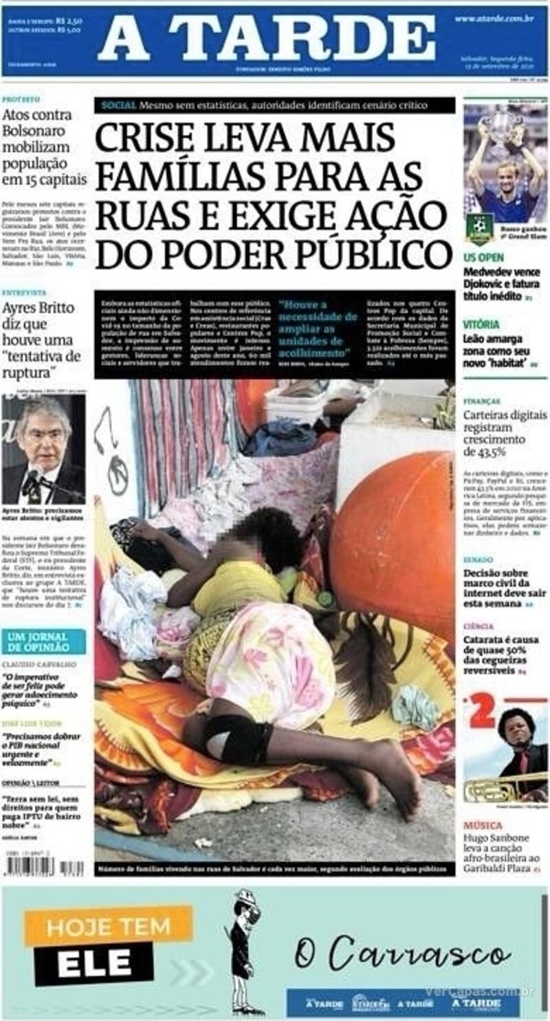 Capa do jornal A Tarde 13/09/2021