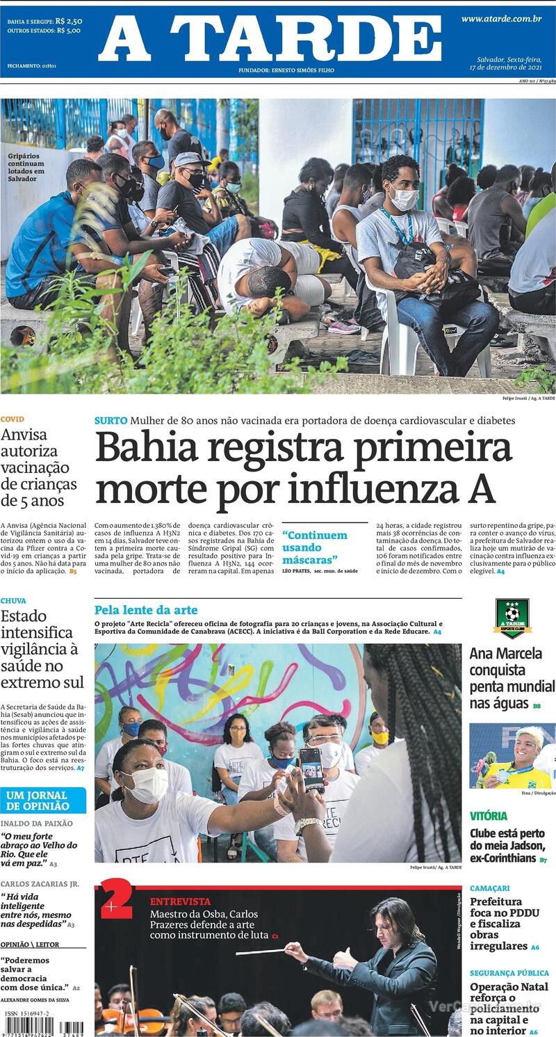 Capa do jornal A Tarde 17/12/2021