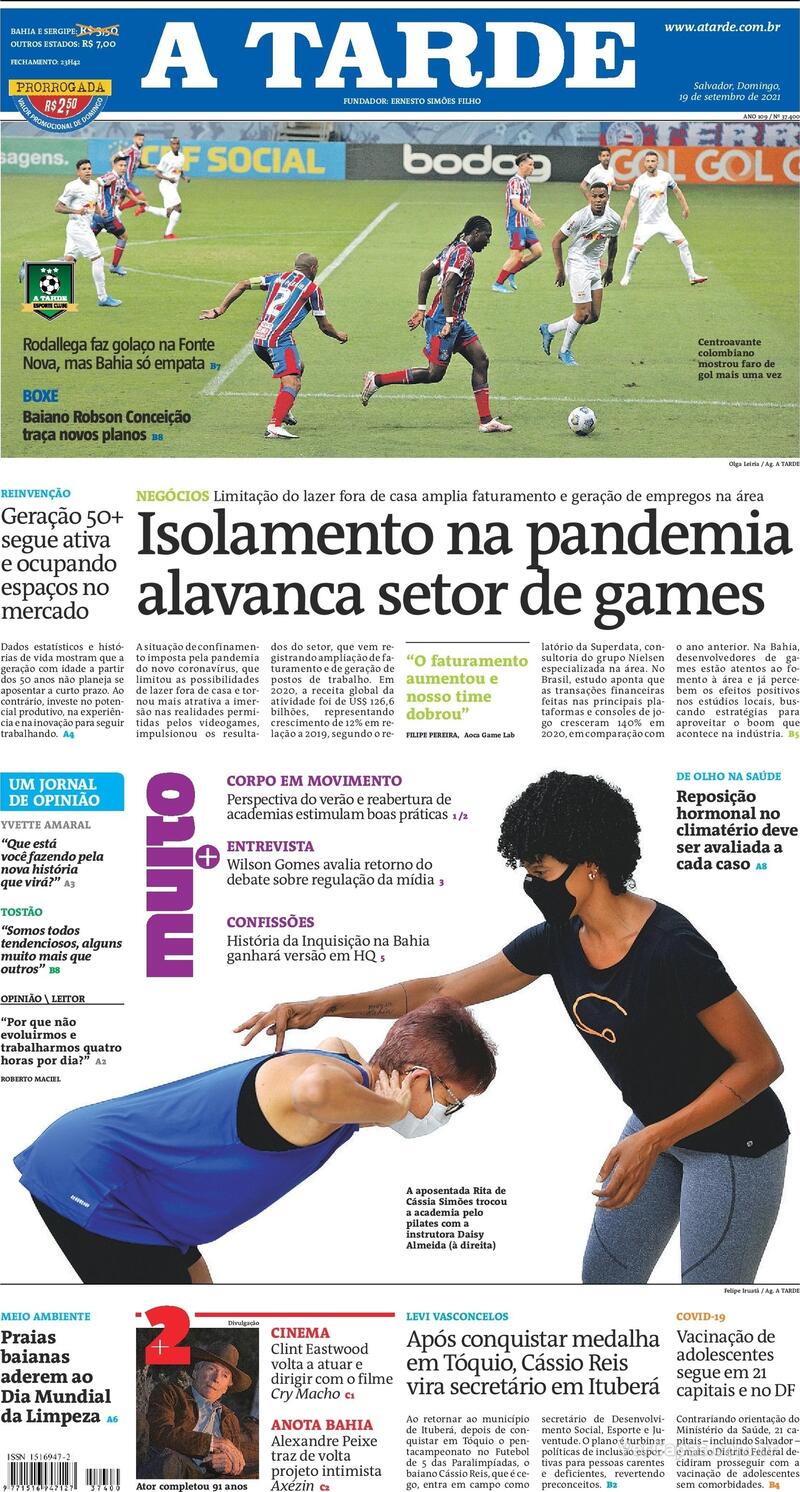 Capa do jornal A Tarde 19/09/2021